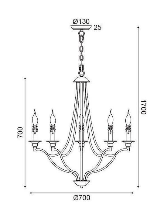 Aca Lyon Chandelier 5xE14 Ø70cm with Candlesticks White EG5875P70R
