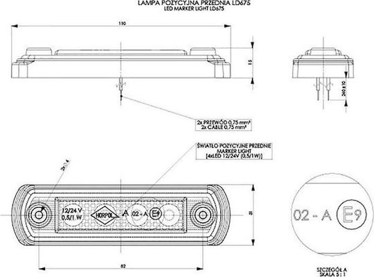 M-Tech Φως Όγκου Φορτηγού 12-24V - Λευκό WMLHOR675