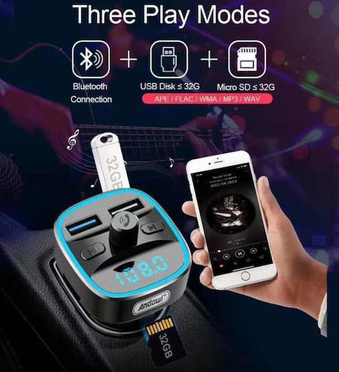 Andowl FM Transmitter Αυτοκινήτου Qt102 με AUX / USB