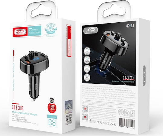 XO FM Transmitter Αυτοκινήτου BCC03 με USB Car Charger 18w Bluetooth+qc3.0