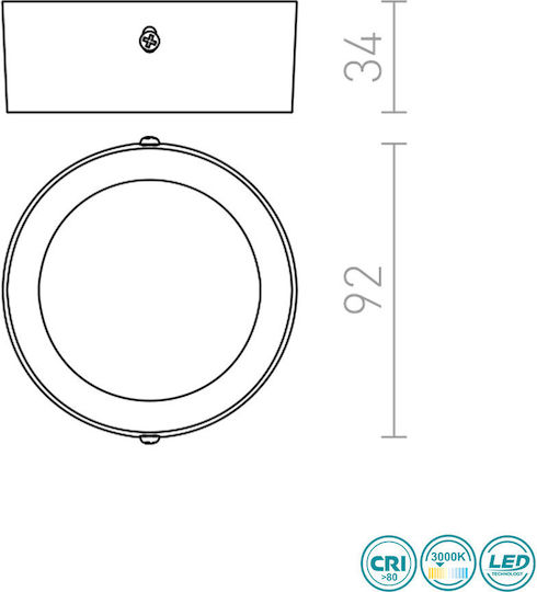 Rendl Light Studio Hue R 9 Ceiling Στρογγυλό Εξωτερικό LED Panel 6W με Θερμό Λευκό Φως 3000K