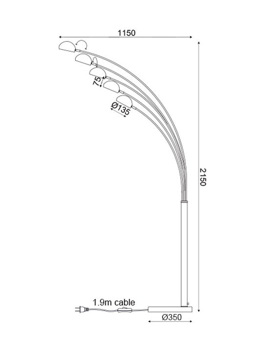 Aca Markella Floor Lamp H198xW115cm. with Socket for Bulb E14 Gold