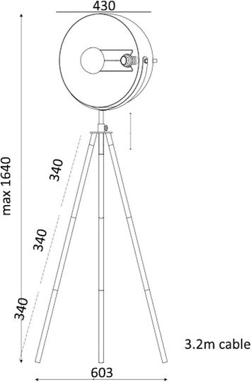 Aca Camara Vintage Φωτιστικό Δαπέδου Υ150xΜ48εκ. με Ντουί για Λαμπτήρα E27 Μαυρο/χρυσο