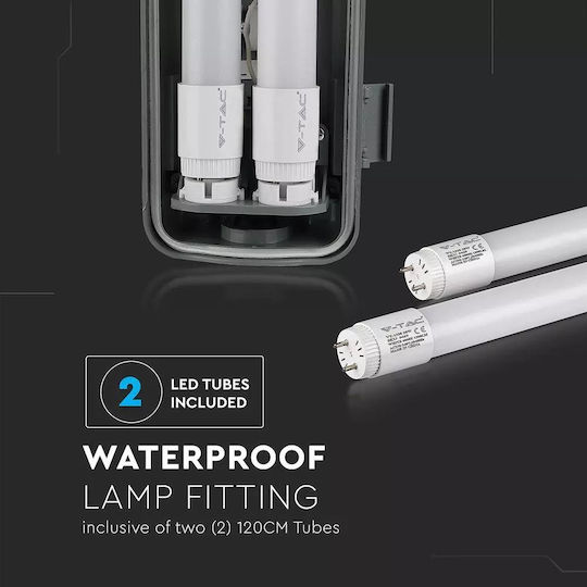 V-TAC Lichtleiste Außenbereich mit 2 LED-Lampen T8 18W 126cm
