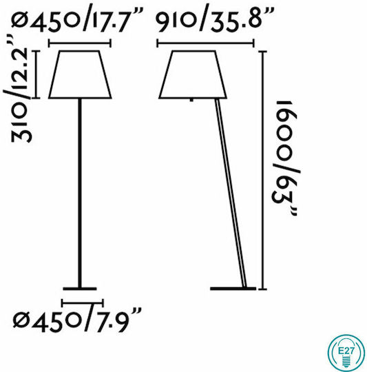 Faro Barcelona Moma Stehlampe Höhe 160xM45cm mit Lampenbirnensockel für E27 Schwarz