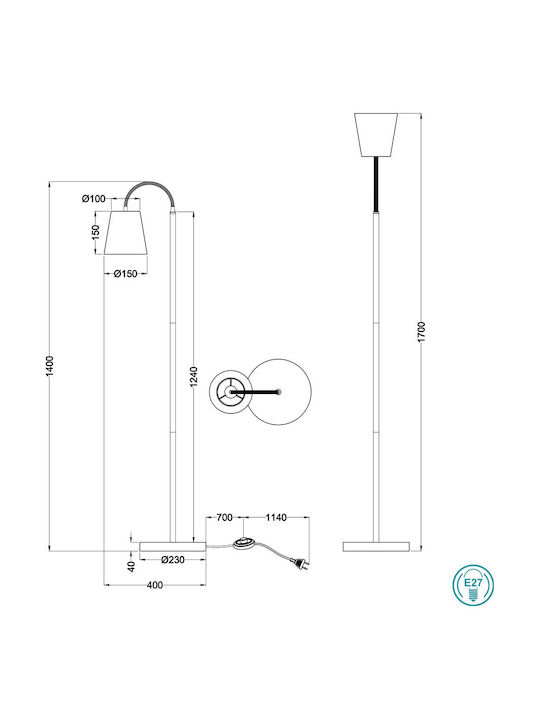 Trio Lighting Windu Lampa de podea Î170xL23cm. cu Soclu pentru Bec E27 Alb