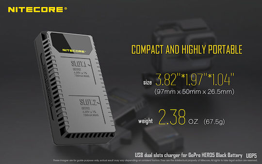 NiteCore UGP5 Dual-Slot Charger Charger for GoPro Hero 5