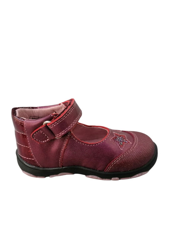 Pablosky Kids Leather Ballerinas with Hoop & Loop Closure Burgundy