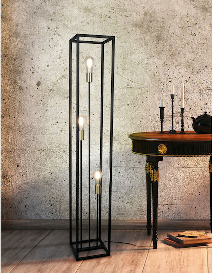 Trio Lighting Vito Vintage Floor Lamp H153xW25cm. with Socket for Bulb E27 Black