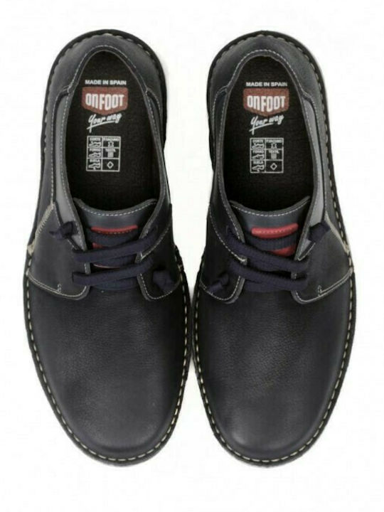 On Foot Men's Leather Casual Shoes Navy Blue