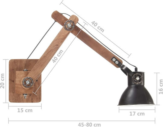 vidaXL Vintage Lamp Wall with Socket E27 Black 16cm