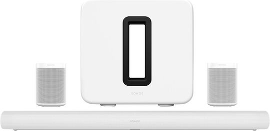 Sonos Комплект високоговорители за домашно кино 5.1.2 Surround Set Dolby Atmos Бял Arc & Sub (Gen3) & 2x One SL - Арк и Съб (Ген3) и 2x Уан СЛ