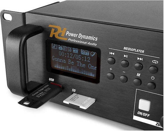 Power Dynamics PDV240MP3 Integrat Amplificator comercial 5 Canale 240W/8Ω cu 4 Zone 240W/100V cu Sistem de Răcire și Conexiuni USB/FM/Bluetooth