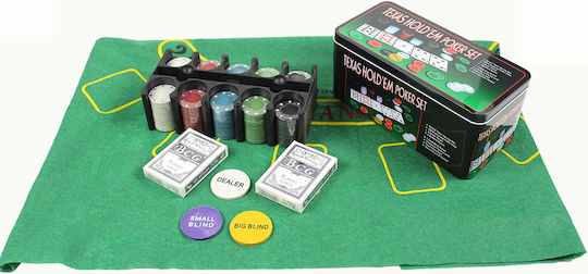 Pokeritems Set 200 Poker Chips 11.5gr in Metallic Box with 2 Decks and Felt