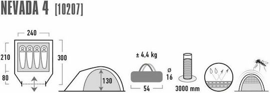 High Peak Nevada 4 Camping Tent Igloo Gray with Double Cloth 4 Seasons for 4 People Waterproof 3000mm 290x240x130cm
