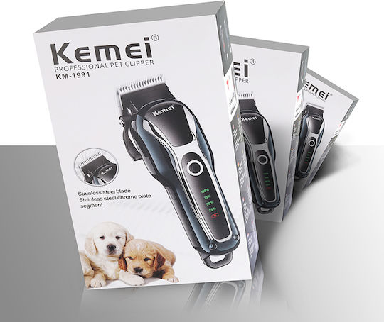 Kemei Επαγγελματική Κουρευτική Μηχανή Σκύλων Επαναφορτιζόμενη από Ανοξείδωτο Ατσάλι Μαύρο