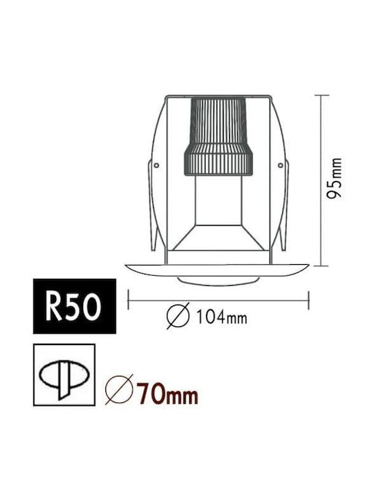 Aca Кръгла Металик Вграден Спот с Патрон Вграден LED R50 Черен 10.4x10.4см. 1бр
