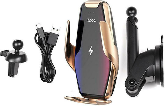 Hoco S14 Surpass Wireless Charger Car Mobile Mount with Adjustable Hooks and Wireless Charging Gold