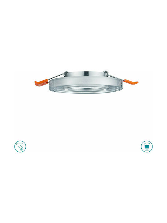 Trio Lighting Pirin Кръгла Стъкло Вграден Спот с Патрон GU10 Сребрист 1бр