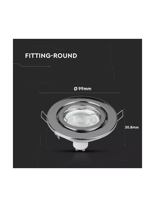 V-TAC Rotund Metalic Cadru pentru Spoturi GU10 Reglabil MR16 Argintiu 8.2x8.2cm. 1buc