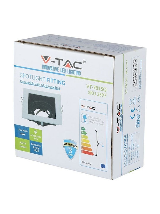 V-TAC Τετράγωνο Μεταλλικό Πλαίσιο για Σποτ GU10 MR16 Κινούμενο Λευκό 10x10εκ.