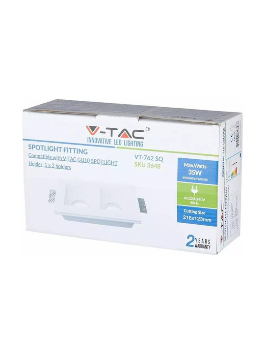 V-TAC Paralelogram Tencuială Cadru pentru Spoturi GU10 Dublu Alb 21.5x12cm. 1buc