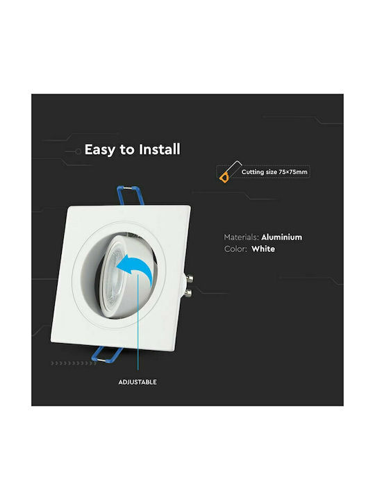 V-TAC Square Metallic Frame for Spot GU10 MR16 Adjustable White 9.1x9.1cm.