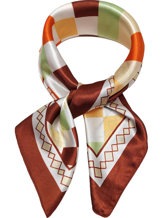 Handkerchief Satin square 50cm x 50cm Brown/Orange Checked-Pink