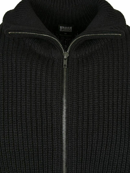 Men's Knitted Cardigan with Zipper Black