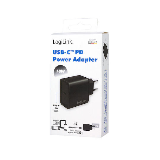 LogiLink Зарядно без кабел с USB-C порт 18W Power Delivery Черен (PA0258)