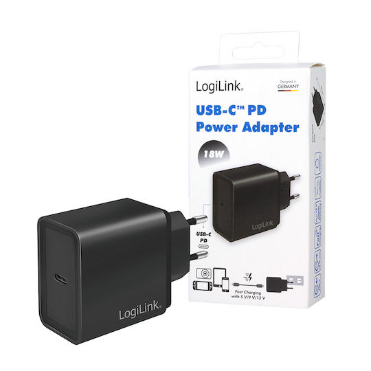 LogiLink Зарядно без кабел с USB-C порт 18W Power Delivery Черен (PA0258)
