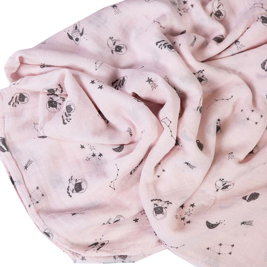 Minene Bamboo Space Muslin Swaddle Wrap Pink 100x120cm.
