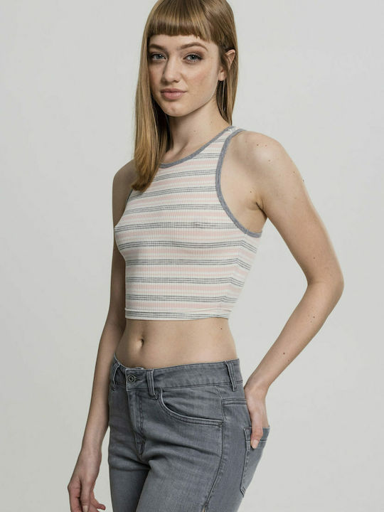 Γυναικείο Καλοκαιρινό Crop Top Αμάνικο Ριγέ Ροζ