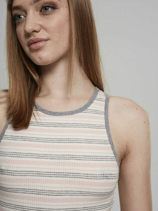 Γυναικείο Καλοκαιρινό Crop Top Αμάνικο Ριγέ Ροζ