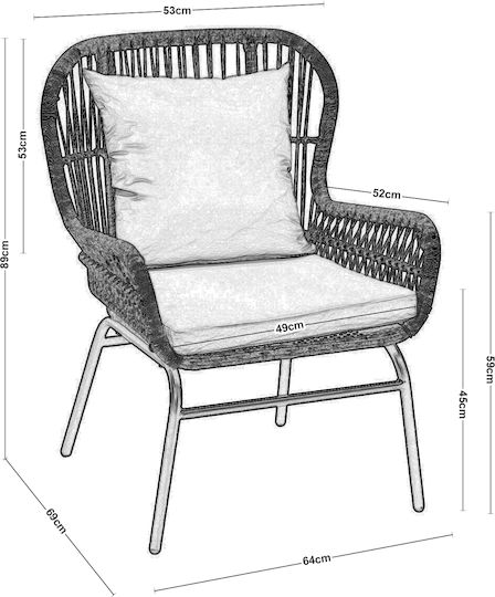Outdoor Armchair Wooden Salsa Max Natural / Beige Pillow with Cushion 64x69x89cm