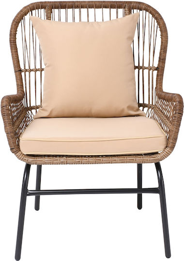 Outdoor Armchair Wooden Salsa Max Natural / Beige Pillow with Cushion 64x69x89cm