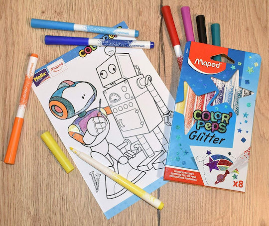 Maped Color'Peps Glitter Washable Glitter Drawing Markers Thin Set 8pcs