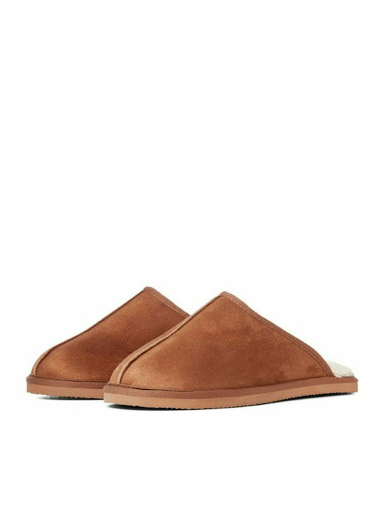 Jack & Jones Χειμερινές Ανδρικές Παντόφλες Καφέ