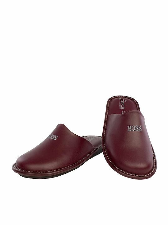 Men's Leather Slippers Red