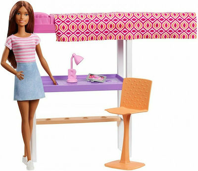 Barbie Loft Bed Doll Set Room with sofas, bed and office Loft Bed for 3++ Years