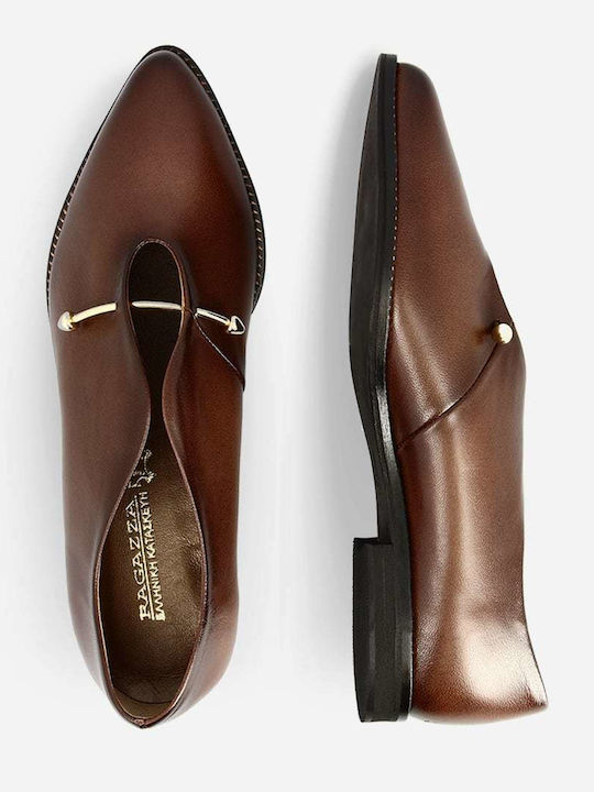 Leather Women's Moccasins in Brown Color