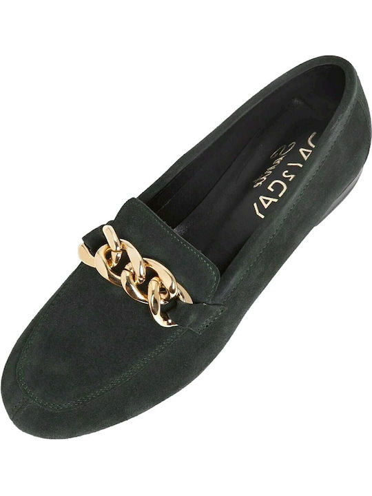 Leather Women's Loafers in Green Color