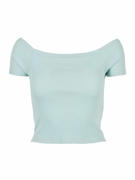 Women's Summer Crop Top Off-Shoulder Cotton Short Sleeve Sea Blue