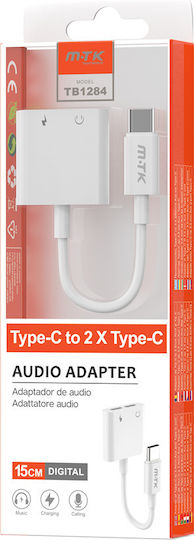 Moveteck TB1284 Μετατροπέας USB-C male σε USB-C 2x female Λευκό 1τμχ