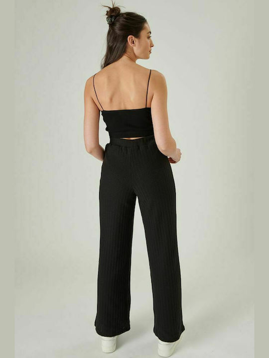 24 Colours 60571B Women's High-waisted Fabric Trousers with Elastic Black