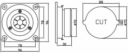 Blow Tweeter difuzor YDQ-406 Impedanță 8Ω 96x96x30mm