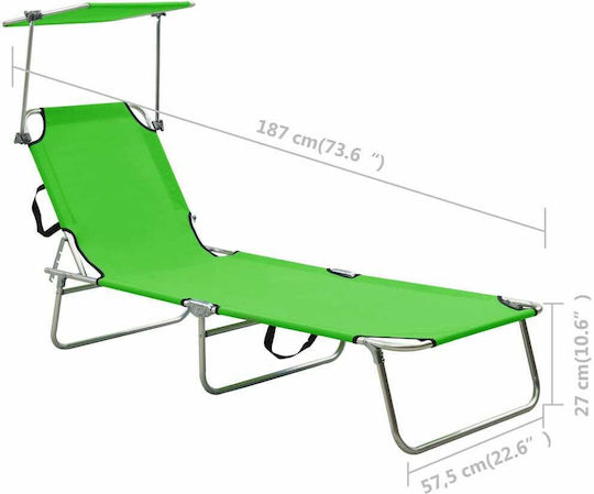 vidaXL Foldable Aluminum Beach Sunbed Green with Shader 187x57.5x27cm