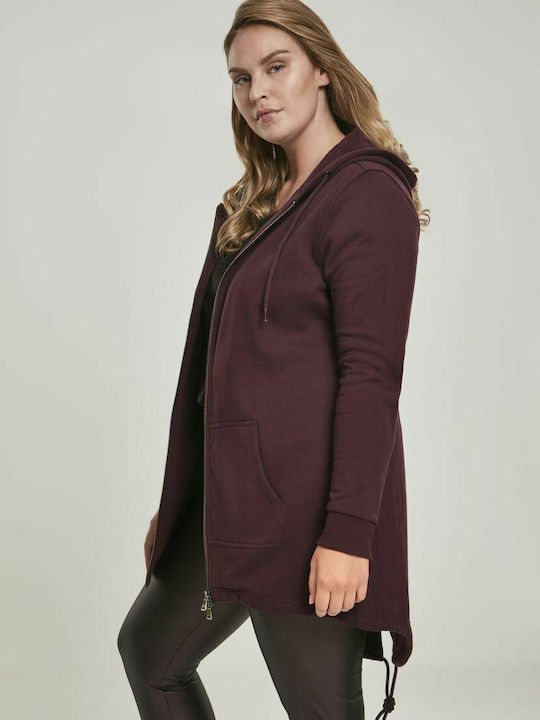 Lang Damen Sweatshirtjacke Kapuzen Red Wine