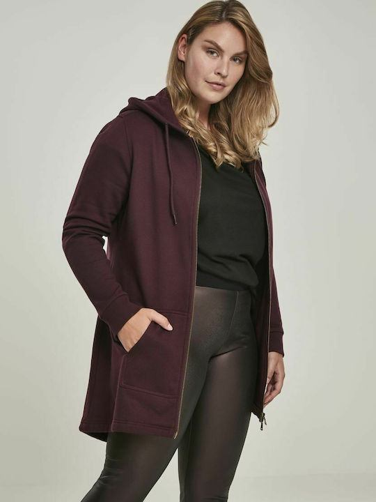 Lang Damen Sweatshirtjacke Kapuzen Red Wine