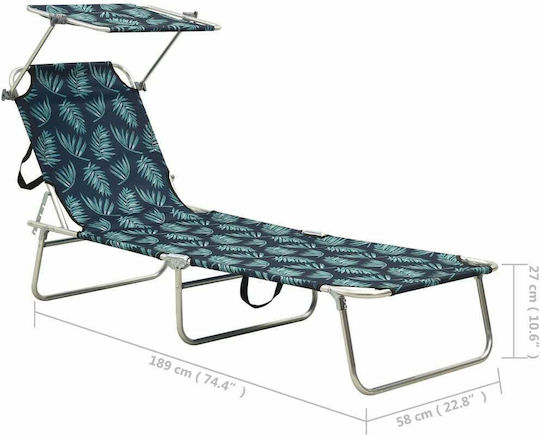 vidaXL Foldable Steel Beach Sunbed Green with Shader 189x58x27cm